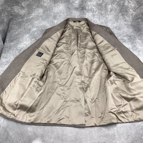 Jos A Bank Blazer Men 46L Black Tan Prince Edward Plaid Signature Silk Camelhair - Picture 10 of 13